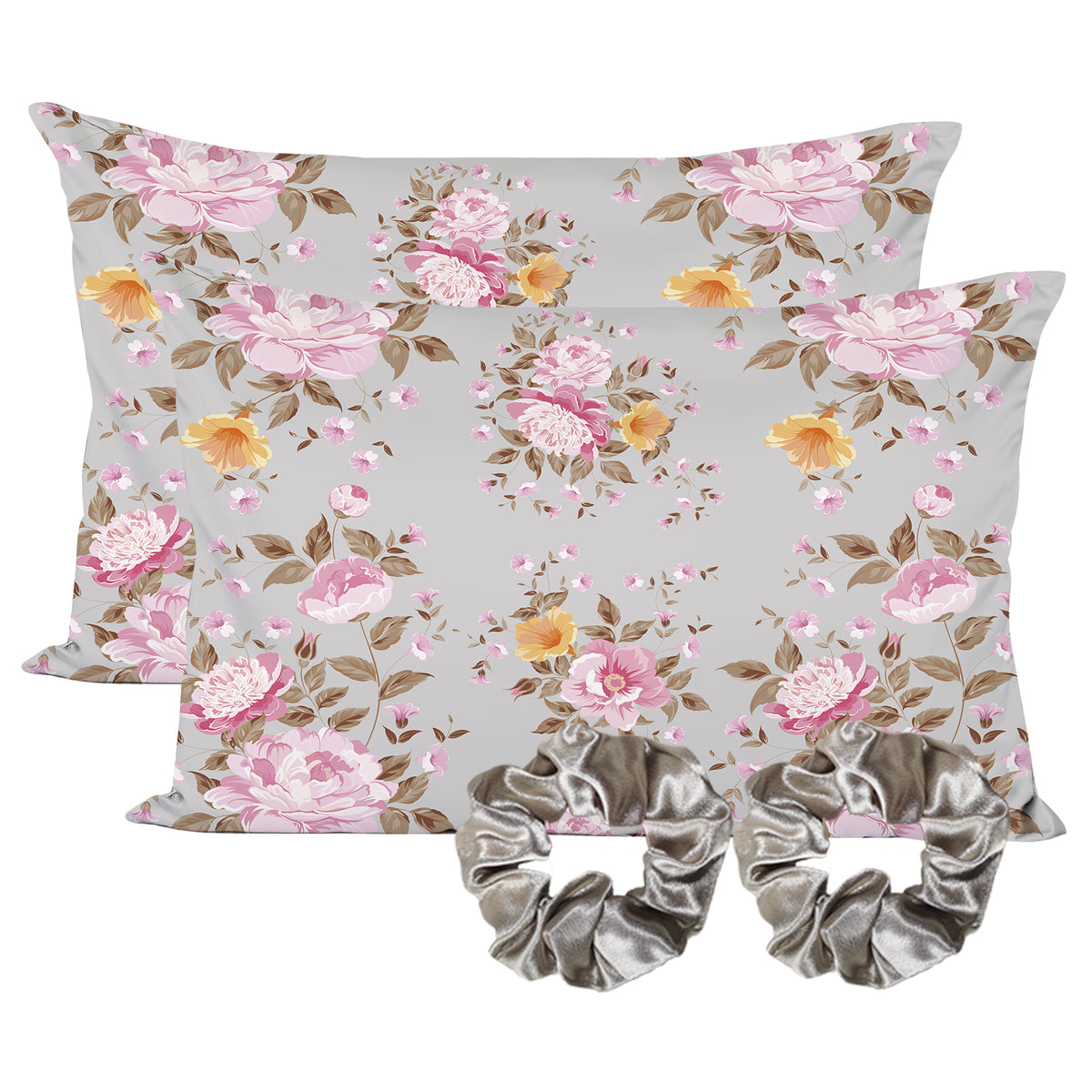 Satin Pillowcase - Gray Rose